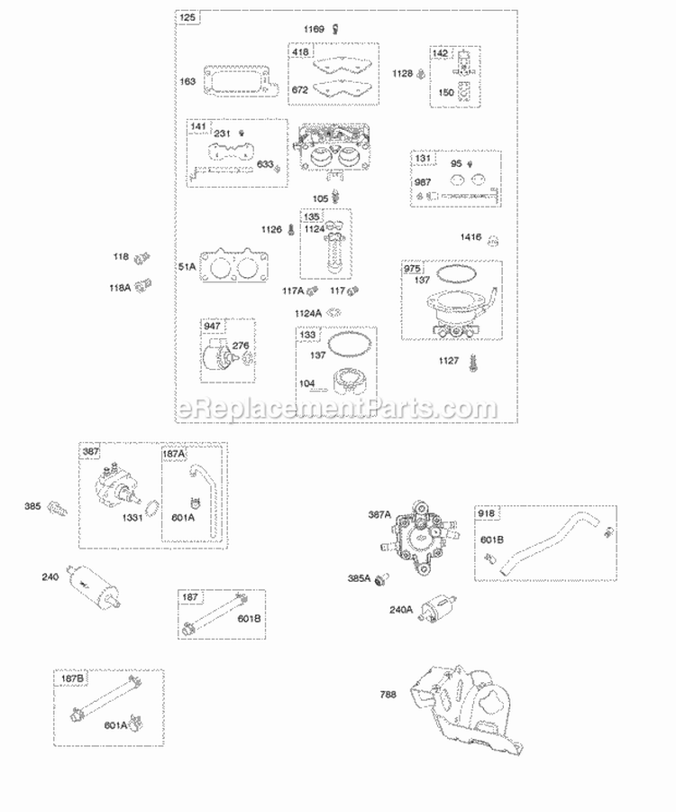 Carburetor Fuel Supply Diagram and Parts List for 540477-0112-E1  Briggs and Stratton Engine
